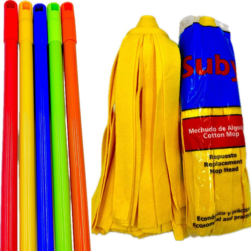9 Mechudo Trapeador Suby Algodón Bayeta Mop C/bastón Metal