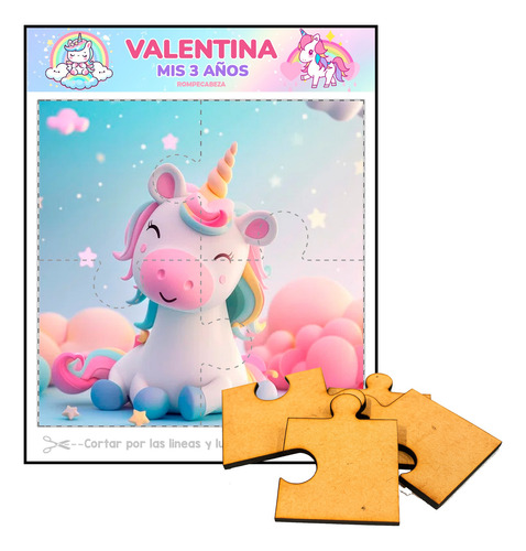 Rompecabezas De Unicornios Para Armar Souvenir Cumpleaño X10 Con Forma