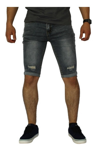 Imagen 1 de 3 de Short Jeans Elasticado Hombre Gris 