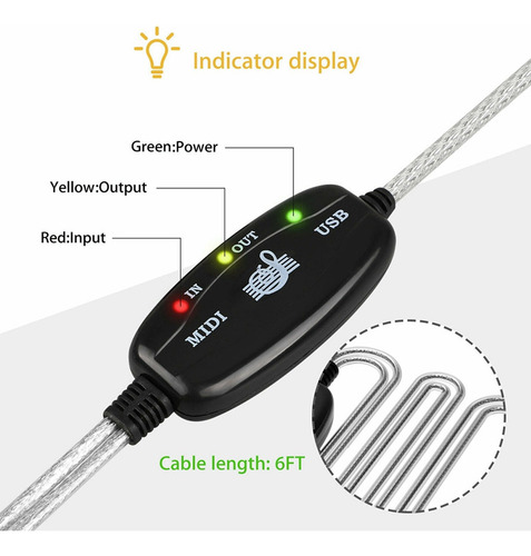 2 Conectores De Cable Midi A Usb Para Pc A Sintetizador M