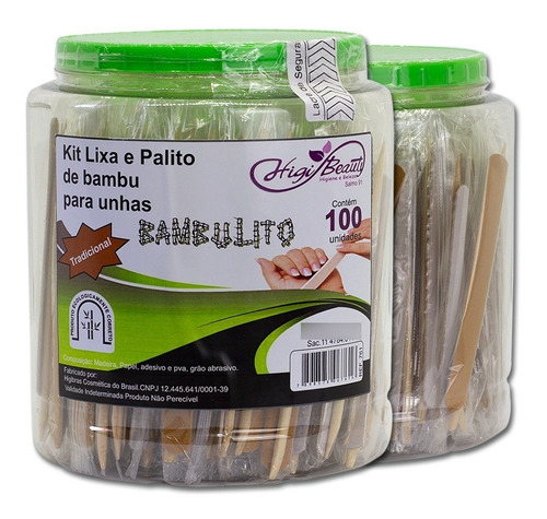 Kit Lixa Unha E Palito Bamboo Ponta Ponta Manicure - 100und