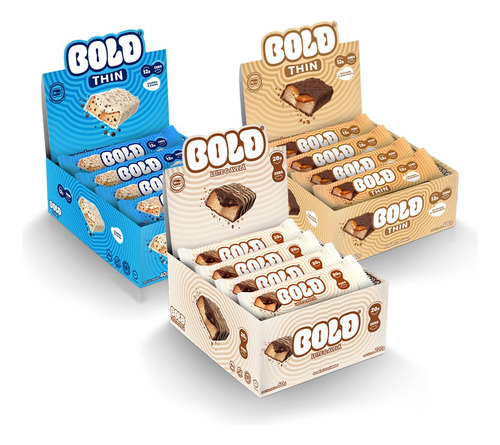 Bold Thin Kit 3 Sabores - Combo 1 Sabor Caramelo & Amendoim, Cookies & Cream E Leite & Avelã