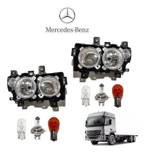 Par Farol Caminhão Mercedes Benz Atego 1719 1726 2426 Original Fortluz 2019 Com Lâmpadas E Pisca