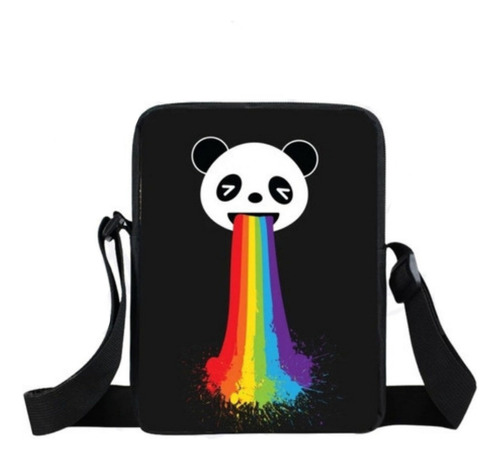 Bolsa Transversal Preta Quadrada Panda Arco Iris Orgulho Lgb