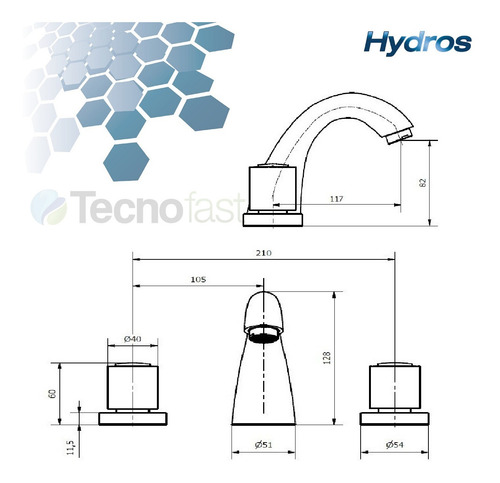 Imagen 4 de 7 de Griferia Lavatorio Hydros Canilla Baño Viva Cromo Metal