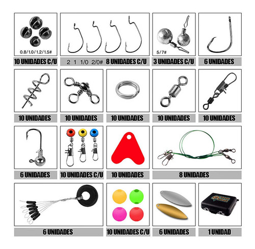 Imagen 6 de 7 de Valija Pesca Tanza Plomada Anzuelo Kit 241 Psc - El Rey