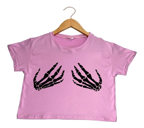 Camiseta Crop Top Manos Calavera