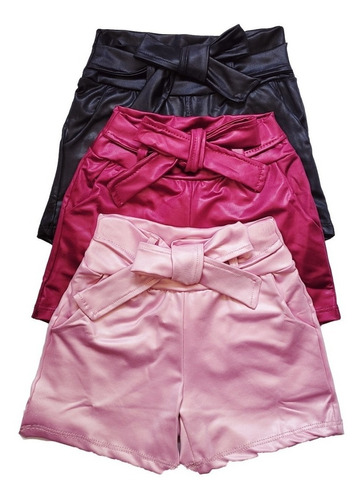 Shorts Infantil Menina Diva Couro Fake Luxo Do 02 Ao 10 Anos