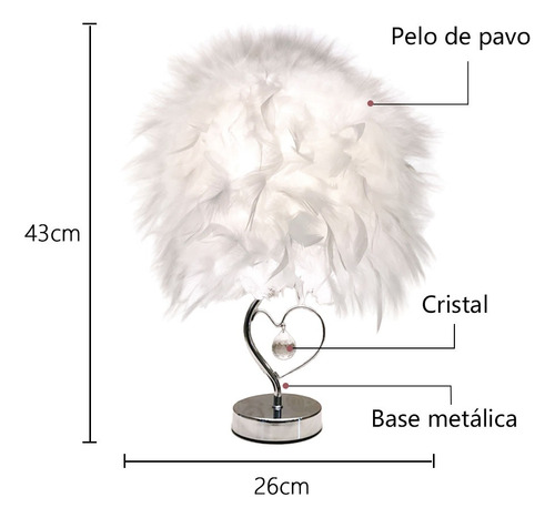 Lámpara De Mesa De Plumas Blanco Noche Para Recámara Oficina Blanco Blanco