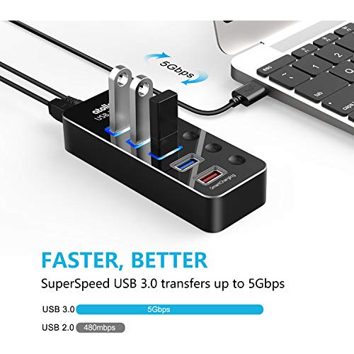 Hub Usb Alimentado, Atolla Aluminio De 5 Puertos Usb 3.0 Hub