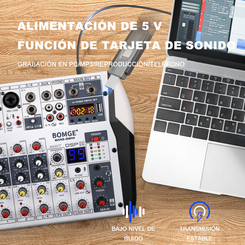 Mezcladora De Sonido Bomge 06m Con Bluetooth De 6 Canales