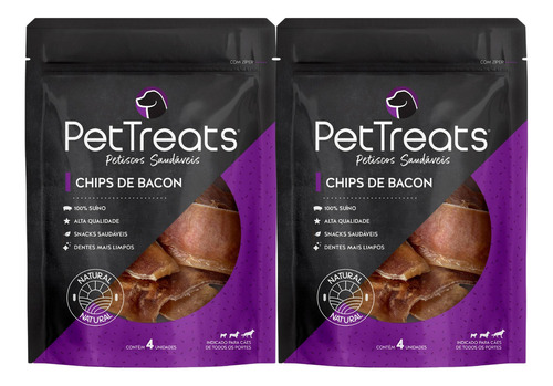 Petisco Cães 2pct Chips De Bacon Mordedor Natural Pettreats