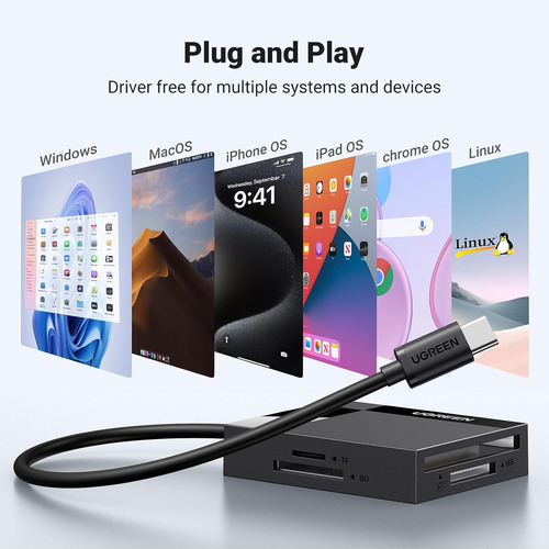 Lector De Memorias Ugreen Usb Tipo C Negro