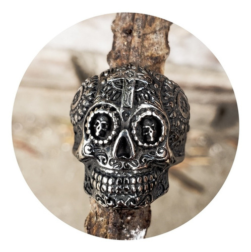 Anillo Calavera Catrina Mexicana Floreada Acero Hombre 