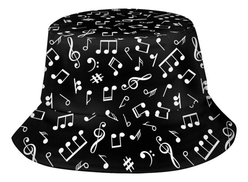 Sombrero Cubo Con Notas Musicales, Lindo Sombrero Pescador,