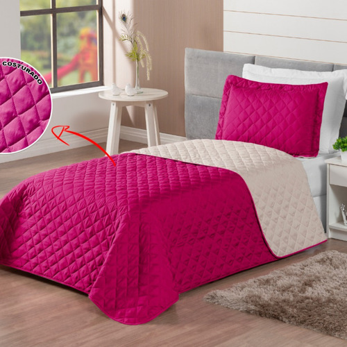 Cobre Leito Colcha Realeza Solteiro 2 Peças Casa Laura Enxovais Dupla Face Matelado Premium Pink/avelã