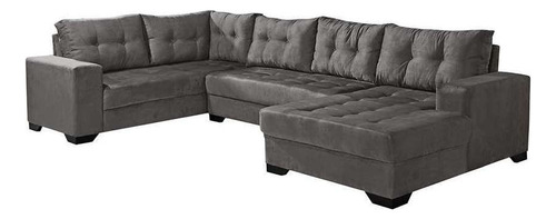 Sofá De Canto 6 Lugares Com Chaise Direito Dijon Suede Ci... Cor Cinza