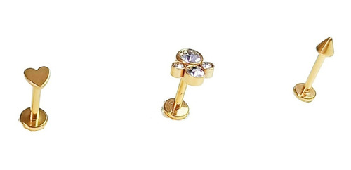 Set Piercing Chapado En Oro 18k Nostril Labret Flor Cono