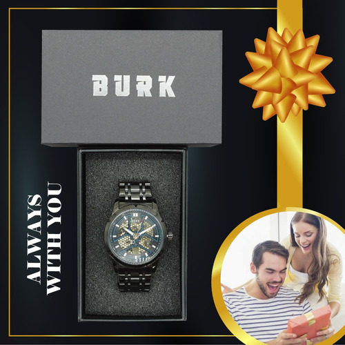 Reloj Hombre Burk 9225 Original Eeuu Automatico Minimalista Color De La Malla Negro Color Del Fondo Azul