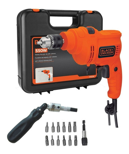 Taladro Percutor 550w   Black Decker+atornillador +12 Puntas