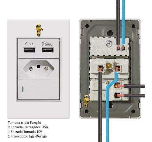 Imagem 5 de 5 de Tomada Parede 10a Com Interruptor Com 2 Entradas Usb 5v 2.1a