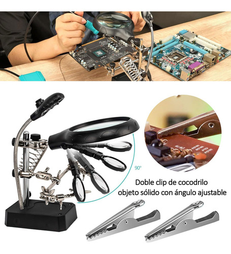 Lupa Con Luz Led 2 5x Aumento Soporte Y Pinza Para Soldadura