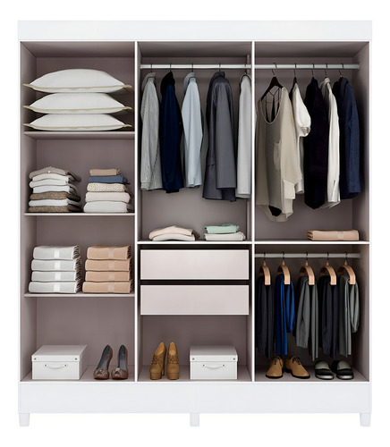 Guarda-roupa Casal Santarem 6 Portas 2 Gavetas Com Espelho Cor Branco