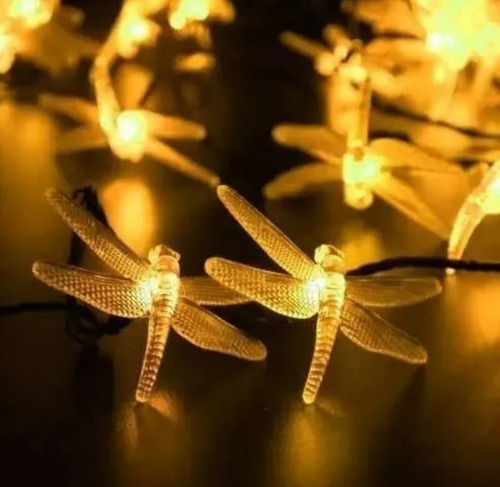 Imagen 2 de 9 de Guirnalda Libélula Cálida Solar De 50 Luces Led