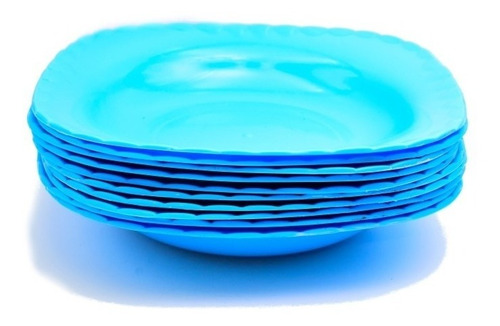 10 Platos Sopero Cuadrado Liso Plastico Colores 20cm Ant