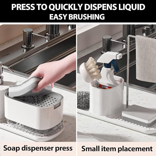 Set De Dispensador De Jabón Para Cocina Con Bandeja Y Soport