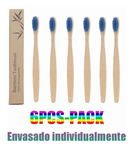 6 De Cepillos De Dientes De Bambú Biodegradables Azul