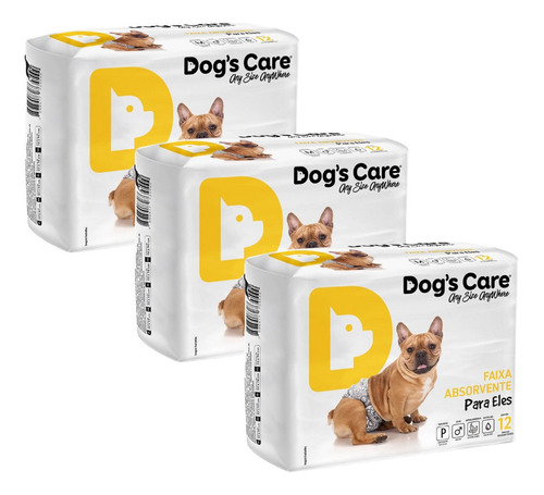 Kit Fralda Higiênica Pet P/ Cães Macho Dogs Care Tam P 36 Un