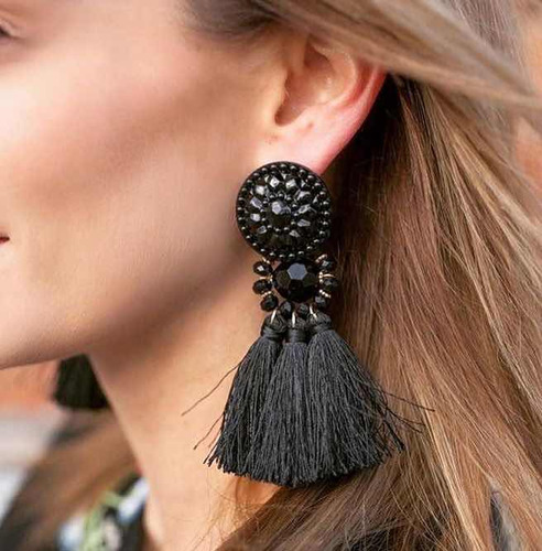 Aros Pendientes Largos Negros Fiesta Mujer Moda