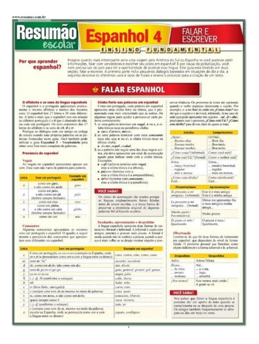 Resumao Escolar - Espanhol 4 - Falar E Escrever