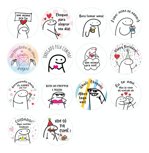 300 Adesivos Meme Flork Engraçado 3x3cm Vinil Com Brilho