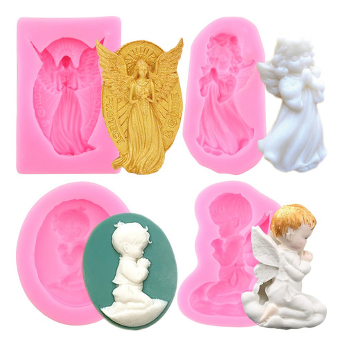 4pcs Molde De Silicona Ángel Fondant Pasta Resina