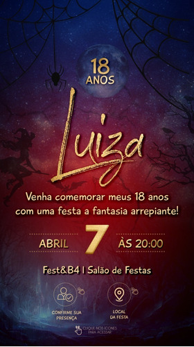Convite Terror Halloween Virtual Aniversário Dourado Roxo