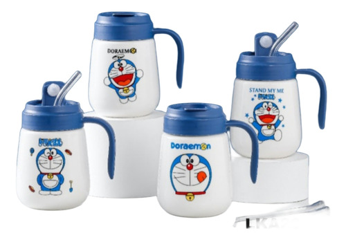 Tazon Mug Doraemon Con Tapa Y Bombilla
