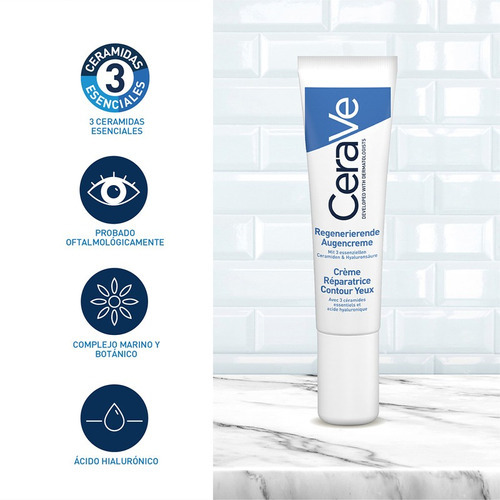 Imagen 11 de 12 de Crema Reparadora Para Contorno De Ojos CeraVe Día/Noche Para Todo Tipo De Piel De 14mL/14.2g