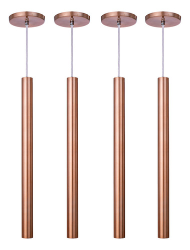 Kit 4 Pendente Luminária Tubo Rose Gold Cabo Cristal 50 Cm Iluminar Ambiente 