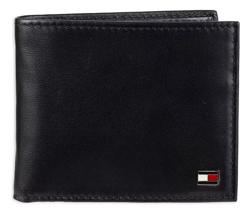 Billetera Tommy Hilfiger Cuero Logo Metalico Negro