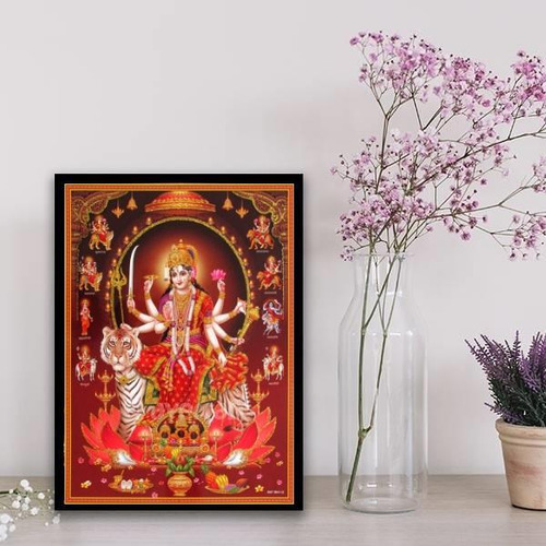 Quadro Deusa Hindu Durga 33x24cm Preta