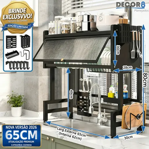 Escorredor De Louça 65cm Cozinha Suspensa Organizador De Pia Rack...
