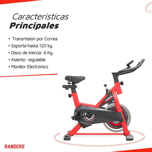 Imagen 2 de 8 de Bicicleta Fija Spinning Randers Arg-845sp 6kg