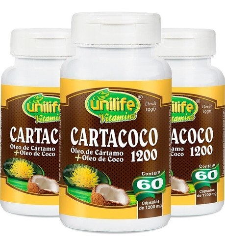 Kit 3 Cartacoco Óleo De Cartamo E Coco Unilife 60 Cápsulas