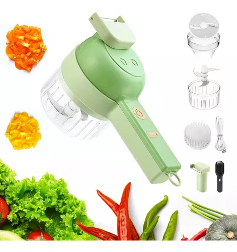 Juego de cortador de verduras eléctrico portátil 4 en 1, cortador de verduras  eléctrico portátil Mini picador de ajo portátil para jengibre, chile,  fruta, carne TUNC Sencillez