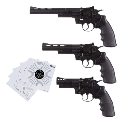 Revolver Co2 Crosman Kit Triple Cañon 4.5mm .177 Pellets X P