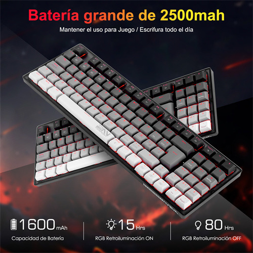 Terport 90% Teclado Mecánico Inalambrico En Español Tr95 Volcán, Bluetooth+usb+cable Removible, Outemu Red Switch Hotswap, 95 Teclas Antighosting, Luces Rgb, Juegos&oficina Win/mac