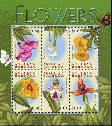 #8147 Antigua Barbuda 2000 Flores Flora Minihoja Yv 2778 Mnh