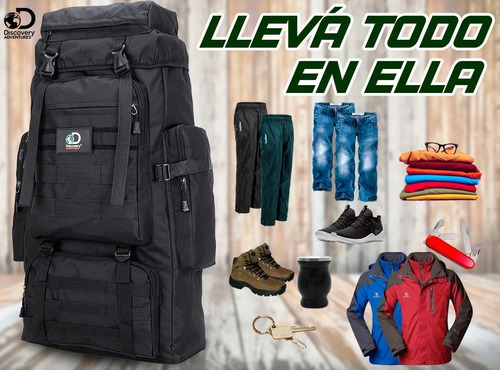 Mochila Mochilero 60+5 Lts Discovery Adventure Camping Viaje Color Verde